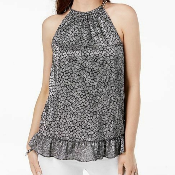 Michael Kors Black and Silver Metallic Halter Top - Picture 3 of 14
